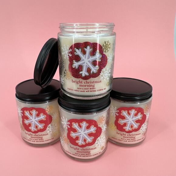 Bright Christmas Morning Candle Bath & Body Works Single Wick Jar 7oz Lot of 4 - Picture 1 of 3